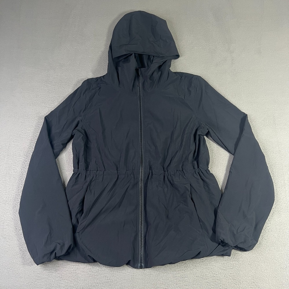 Lululemon Track Jacket Womens 6 Black Belle Hooded Full Zip Outdoor Workout FLAW